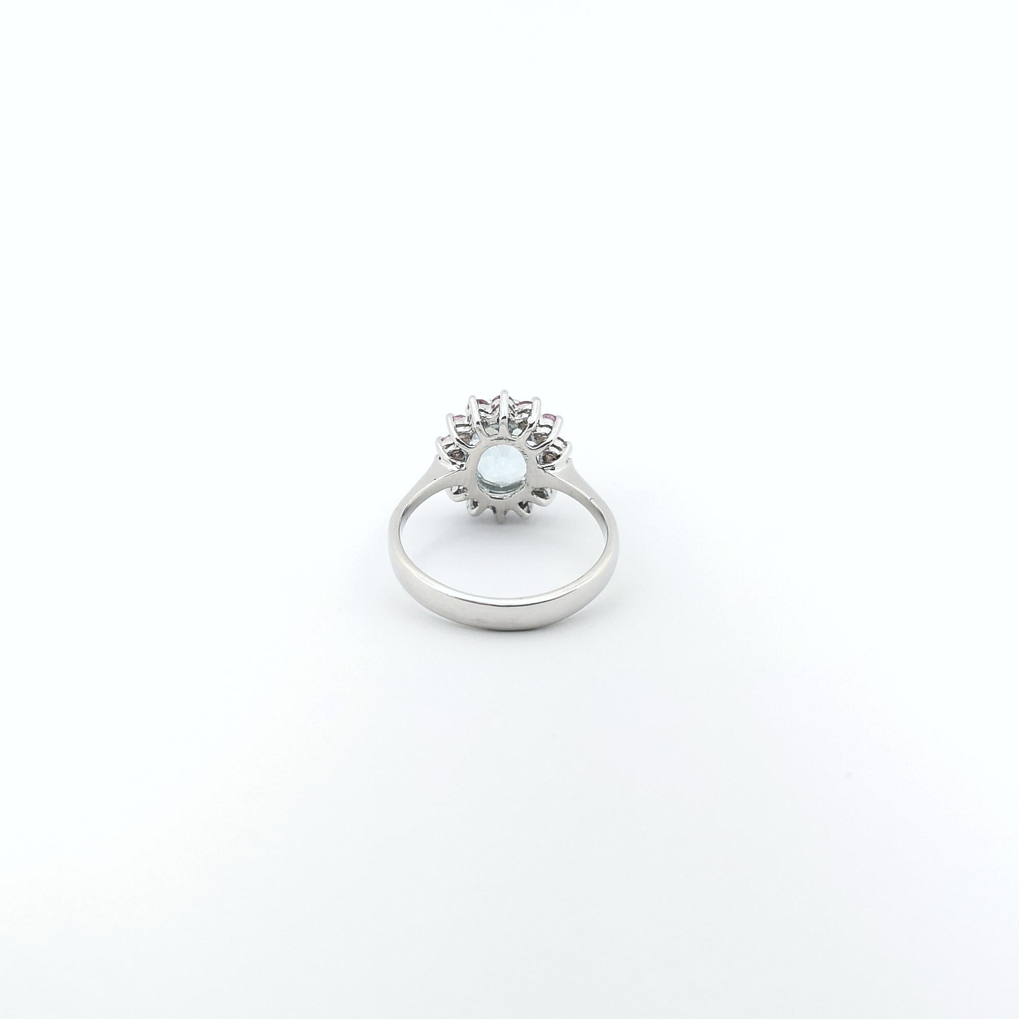 Aquamarine with Pink Sapphire Ring set in 14K White Gold Settings For Sale 3