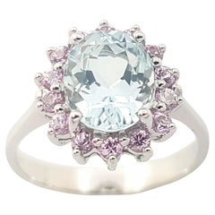 Aquamarine with Pink Sapphire Ring set in 14K White Gold Settings