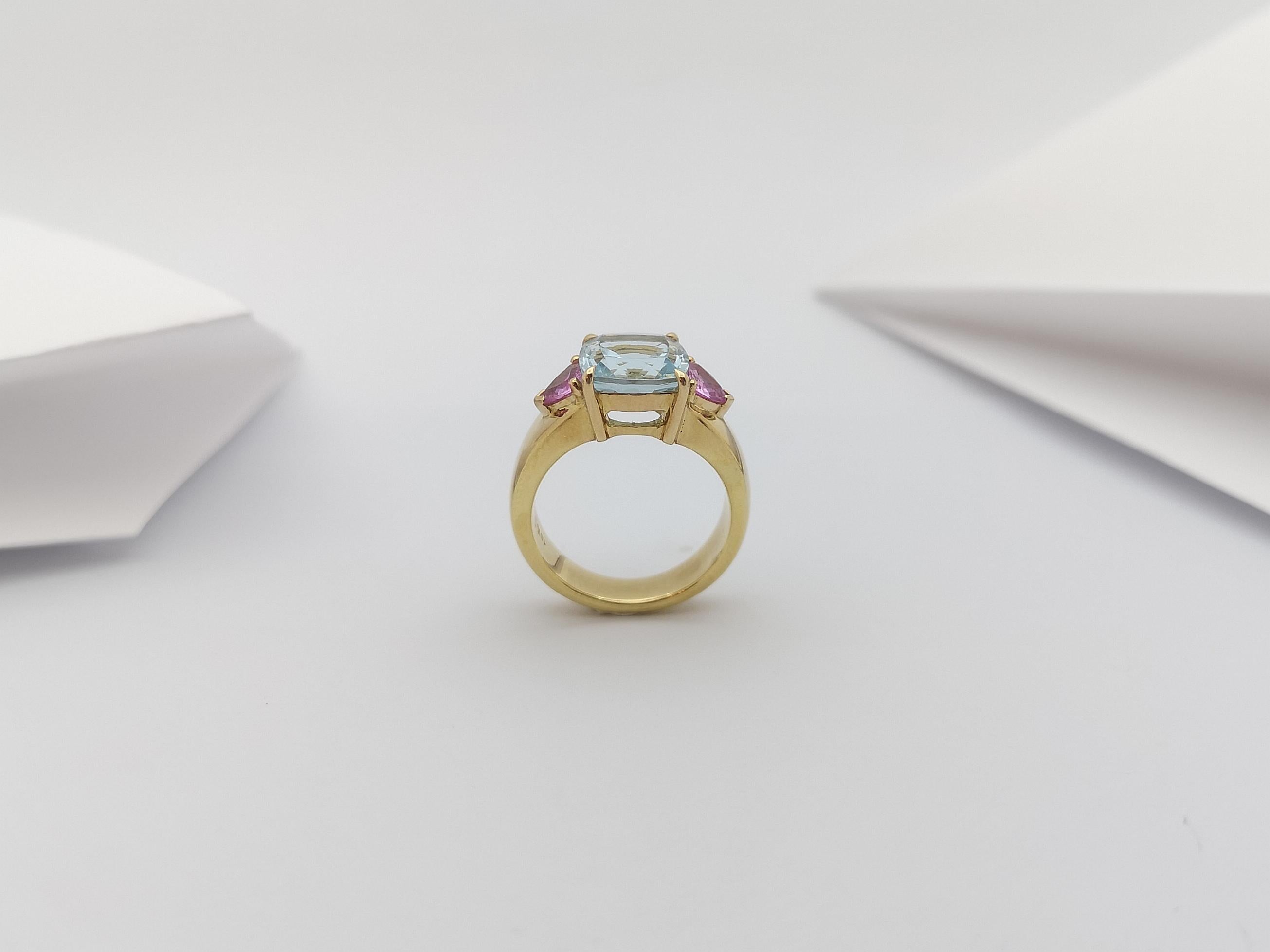 Aquamarine with Pink Sapphire Ring Set in 18 Karat Gold Settings For Sale 4