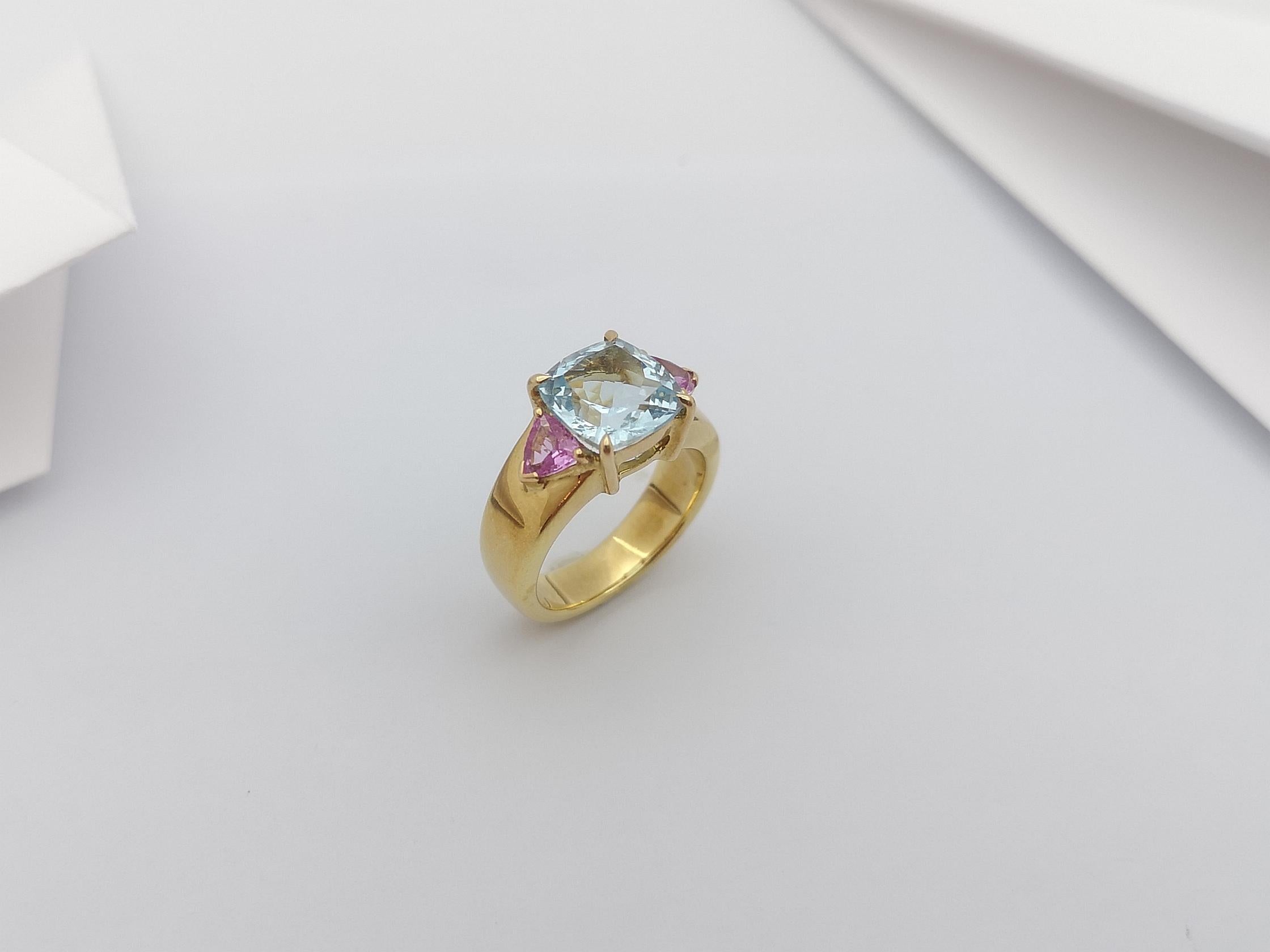 Aquamarine with Pink Sapphire Ring Set in 18 Karat Gold Settings For Sale 7