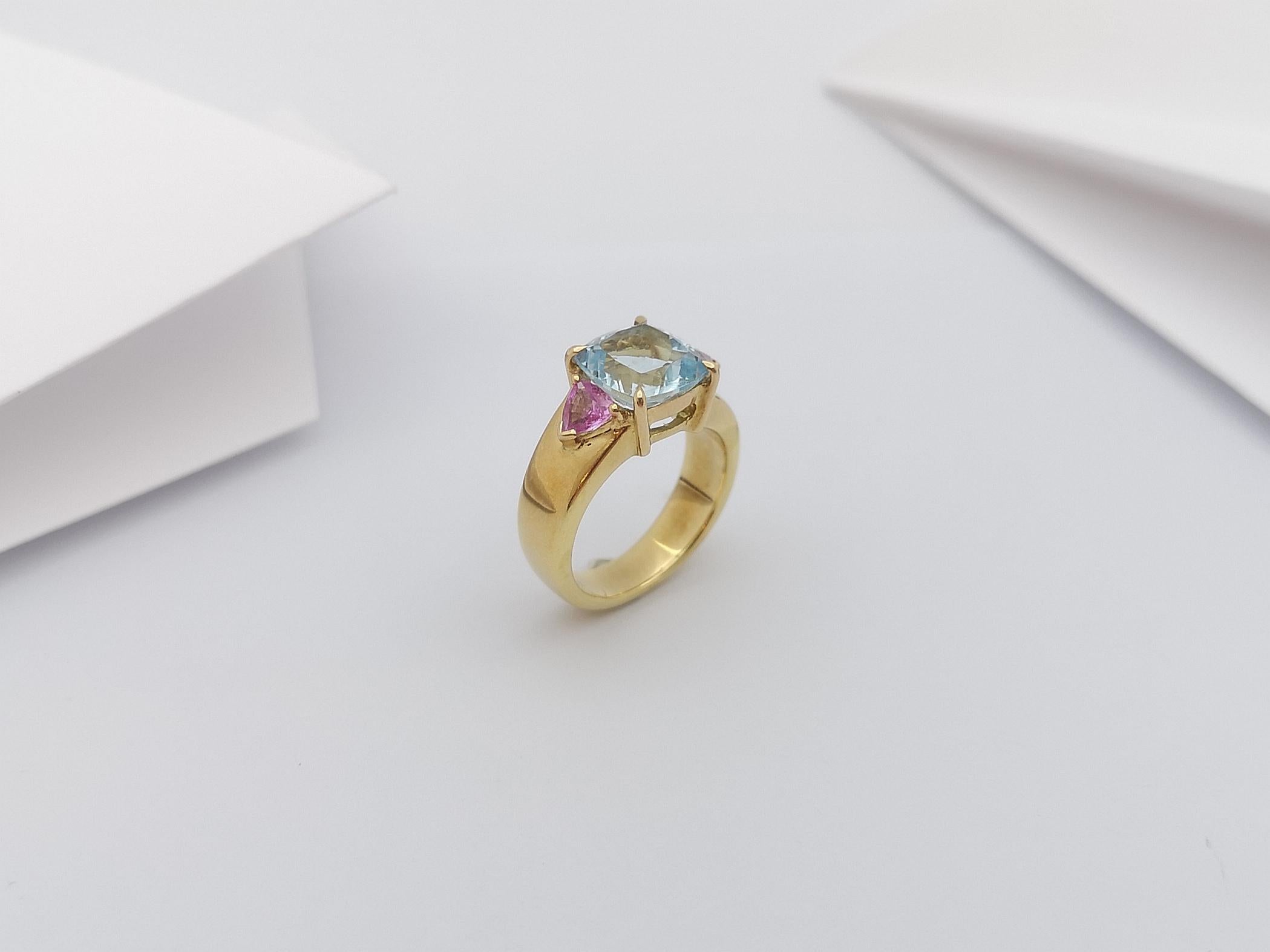 Aquamarine with Pink Sapphire Ring Set in 18 Karat Gold Settings For Sale 9