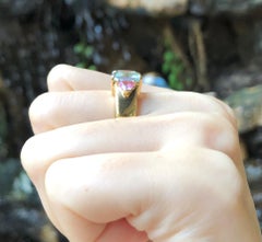 Aquamarine with Pink Sapphire Ring Set in 18 Karat Gold Settings