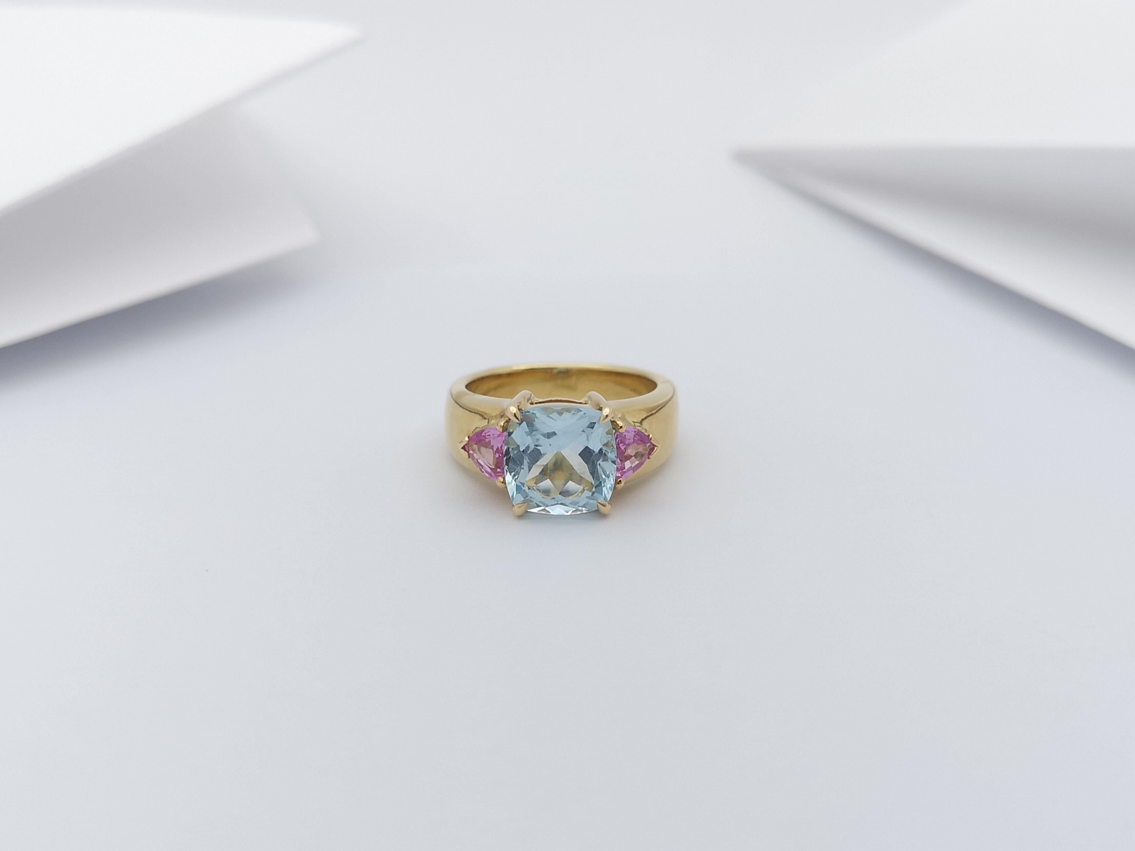Aquamarine with Pink Sapphire Ring Set in 18 Karat Gold Settings For Sale 1
