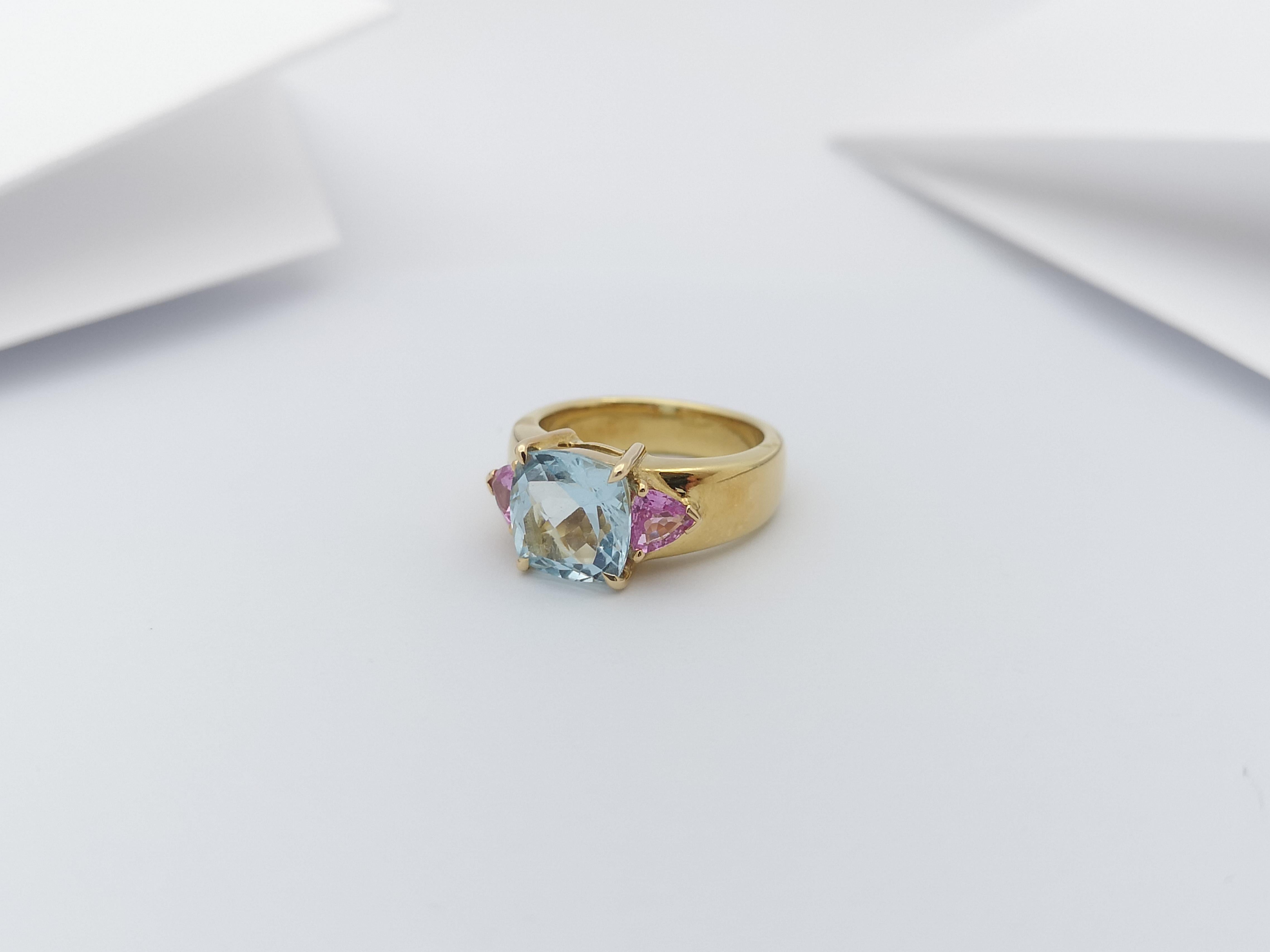 Aquamarine with Pink Sapphire Ring Set in 18 Karat Gold Settings For Sale 2