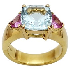 Aquamarine with Pink Sapphire Ring Set in 18 Karat Gold Settings