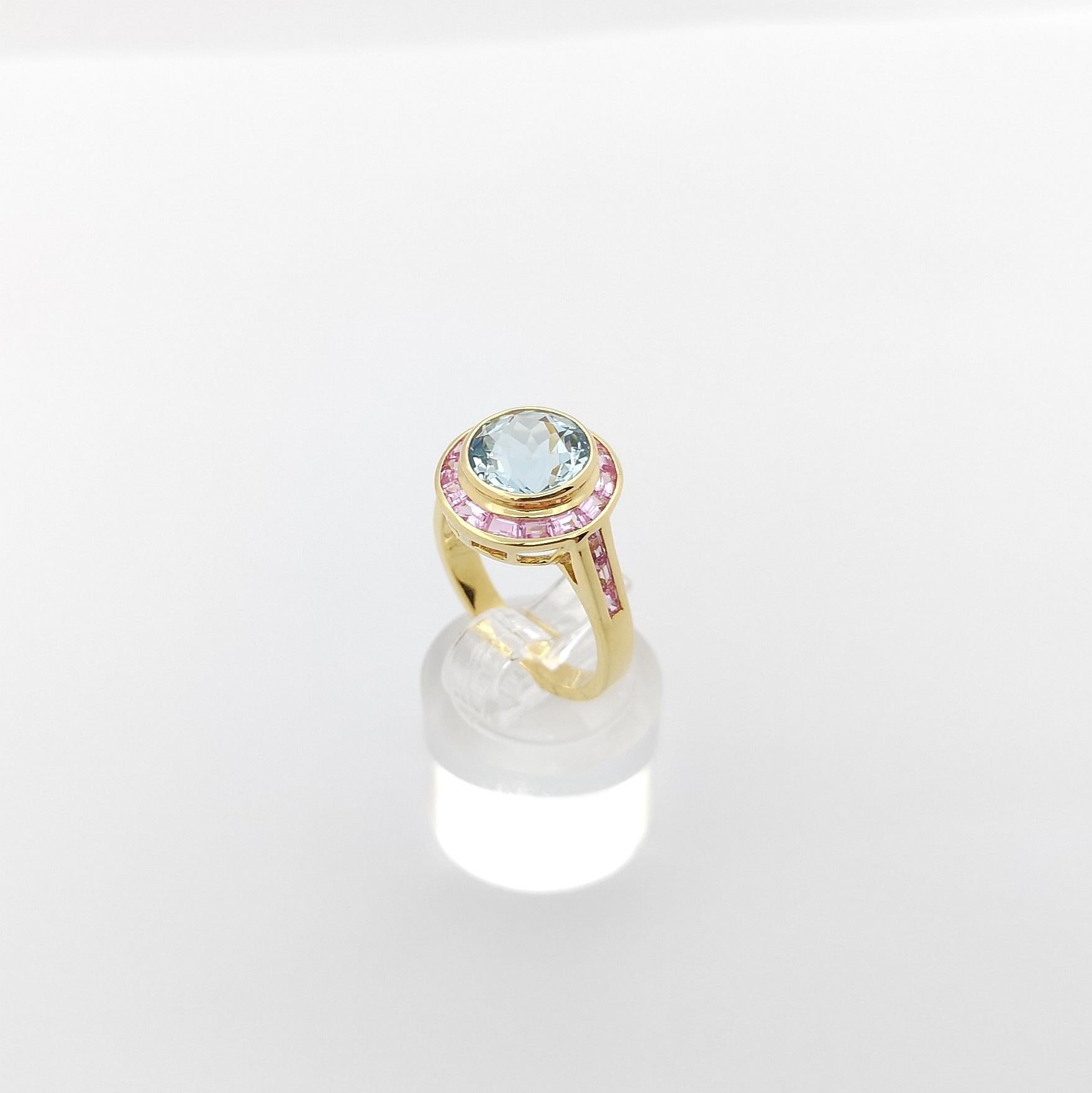 Aquamarine with Pink Sapphire Ring set in 18k Gold Settings For Sale 5