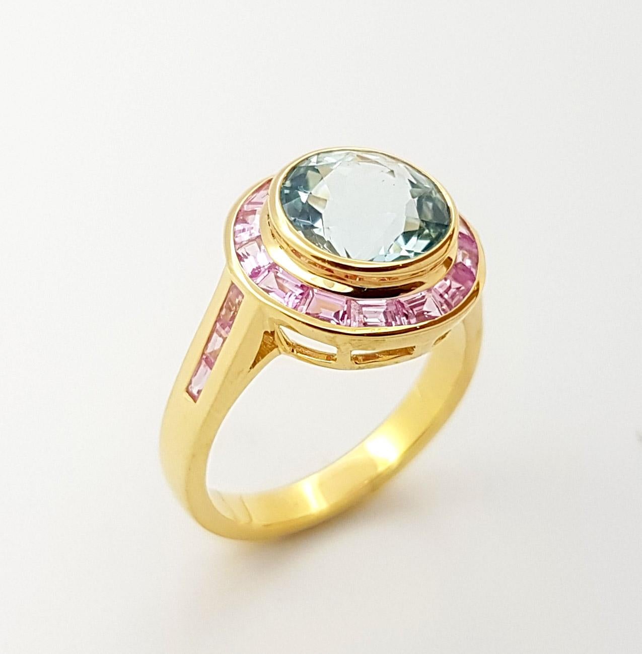 Aquamarine with Pink Sapphire Ring set in 18k Gold Settings For Sale 7
