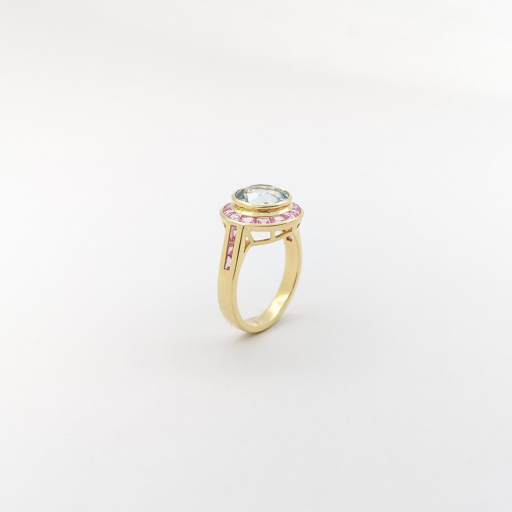 Aquamarine with Pink Sapphire Ring set in 18k Gold Settings For Sale 9
