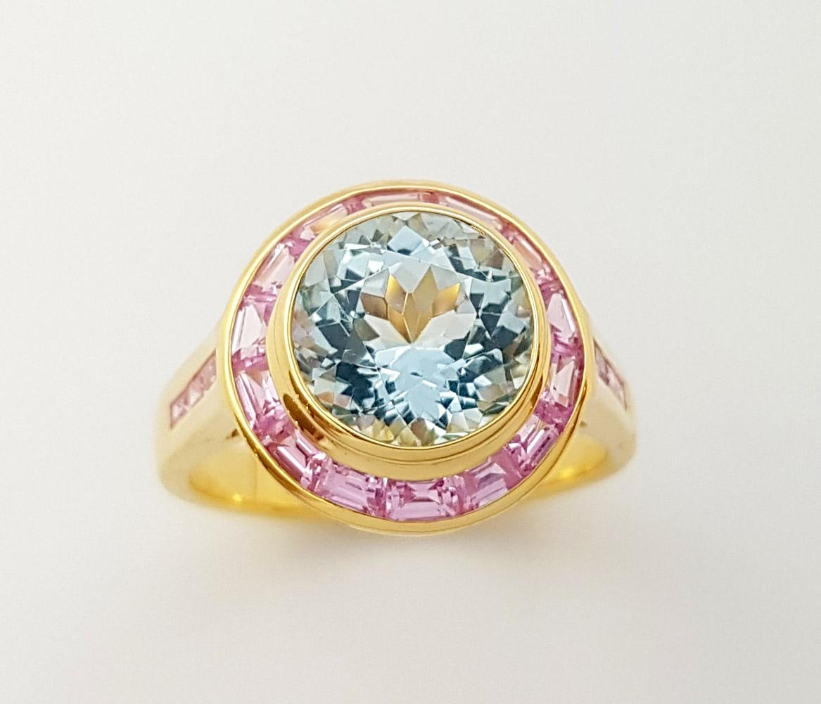 Aquamarine with Pink Sapphire Ring set in 18k Gold Settings For Sale 10