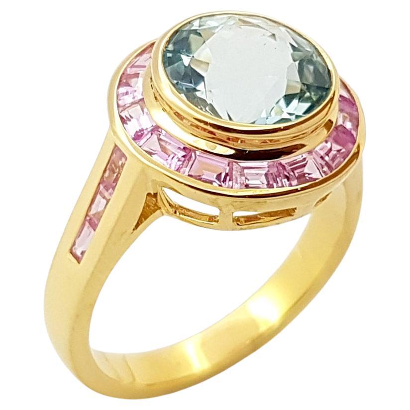 Aquamarine with Pink Sapphire Ring set in 18k Gold Settings For Sale