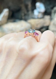 Aquamarine with Pink Sapphire Ring set in 18K Rose Gold Settings