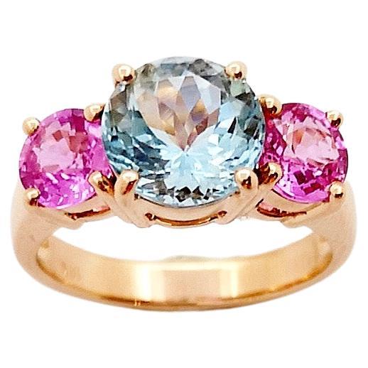 Aquamarine with Pink Sapphire Ring set in 18K Rose Gold Settings For Sale