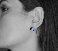 Aquamarine with Pink Sapphires in White Gold Stud Earrings by Alexander Leyser