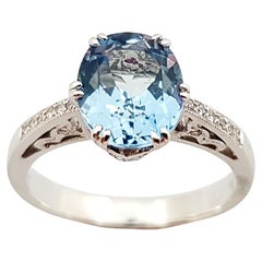 Aquamarine with Ruby and Diamond Ring Set in 18 Karat White Gold Settings