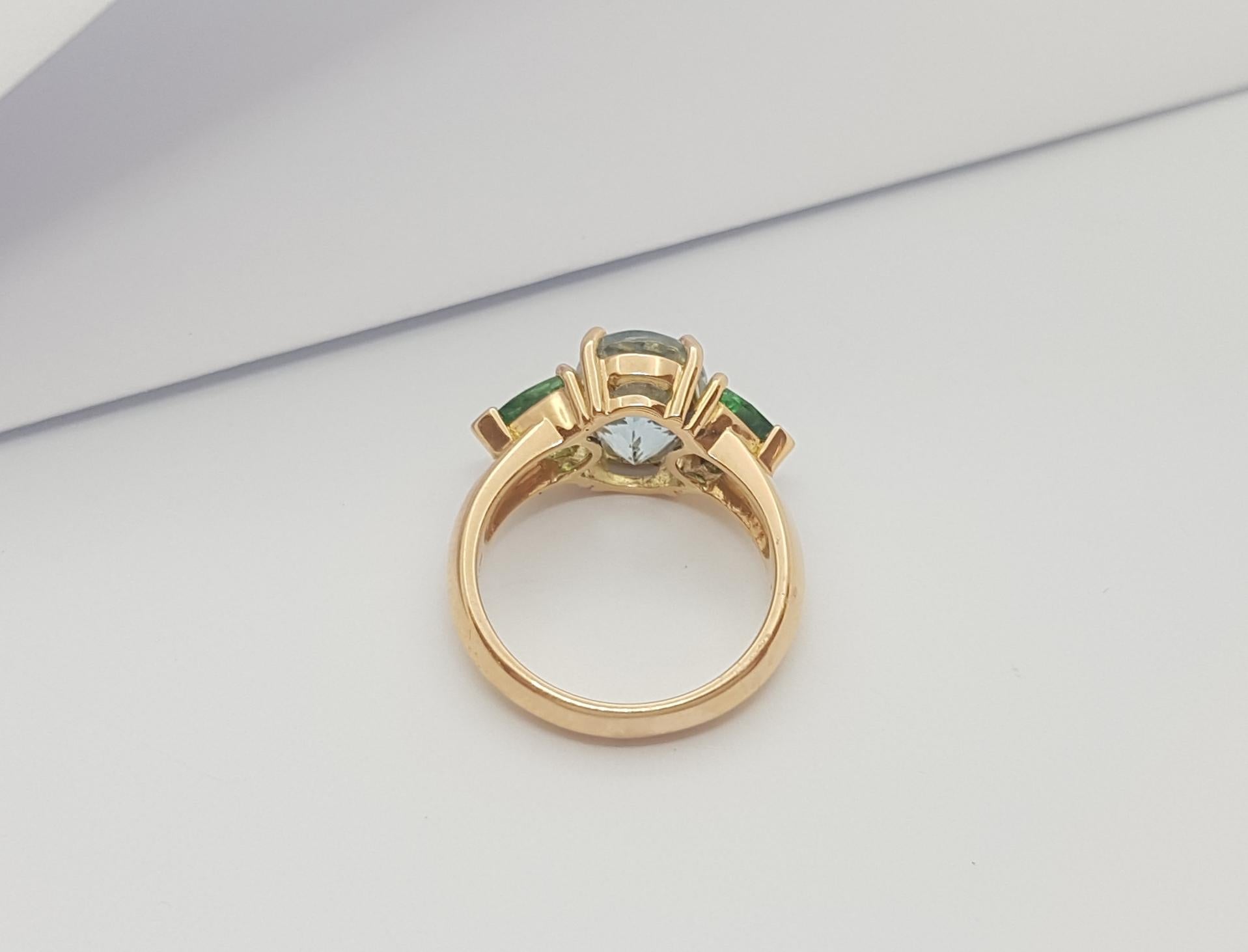 Aquamarine with Tsavorite Ring set in 18K Rose Gold Settings For Sale 4