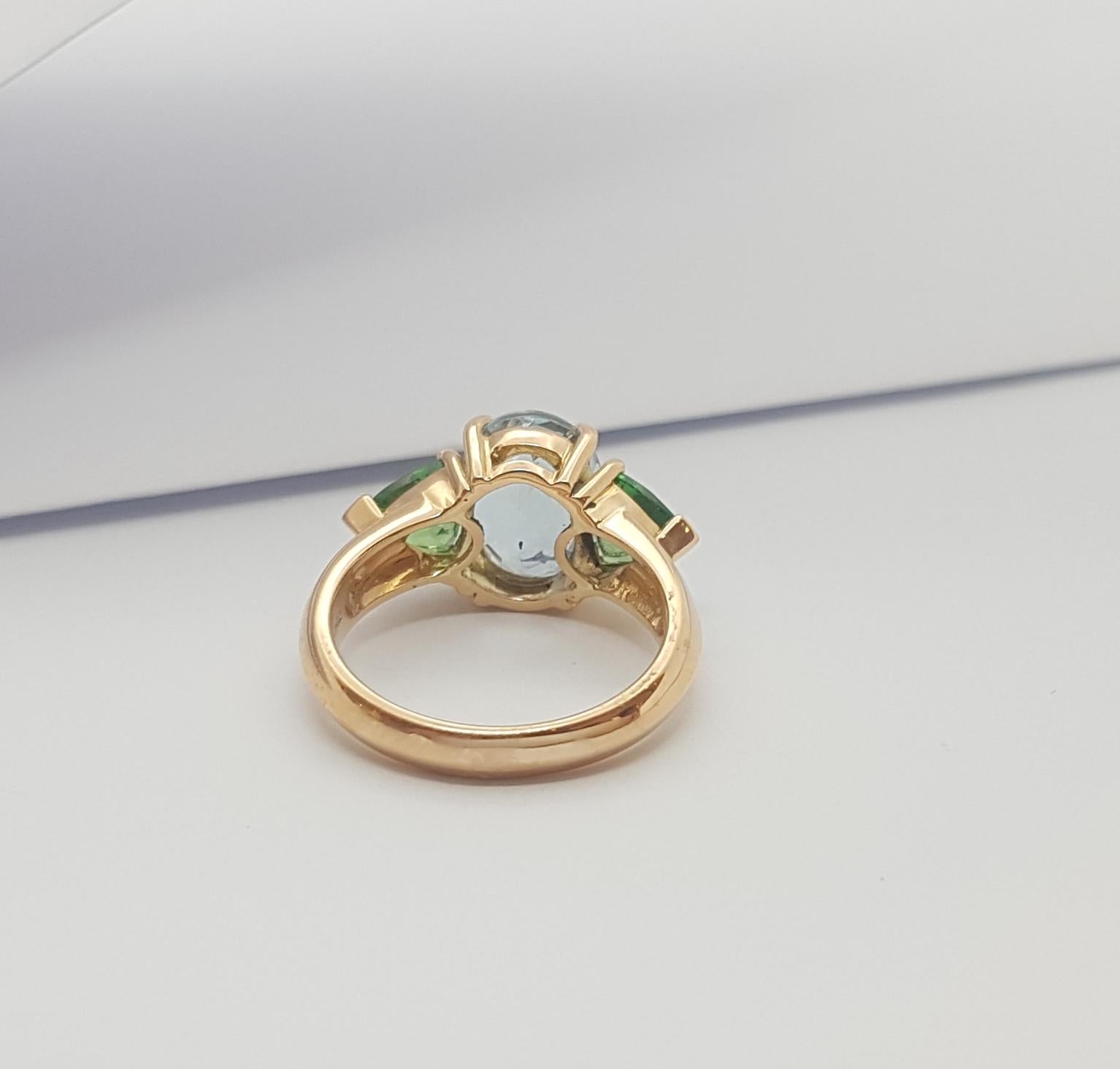 Aquamarine with Tsavorite Ring set in 18K Rose Gold Settings For Sale 3