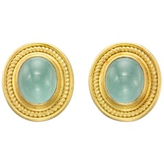 Used Aquamarine Yellow Gold 22 Karat Gold 18 Karat Gold Earrings