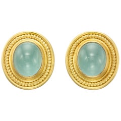 Aquamarine Yellow Gold 22 Karat Gold 18 Karat Gold Earrings