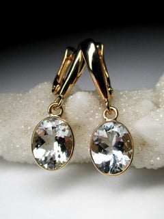 Aquamarine Yellow Gold Earrings Classic Blue Aquarius Sign Gift Natural Gems