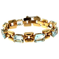 Antique Aquamarine Yellow Gold Link Bracelet
