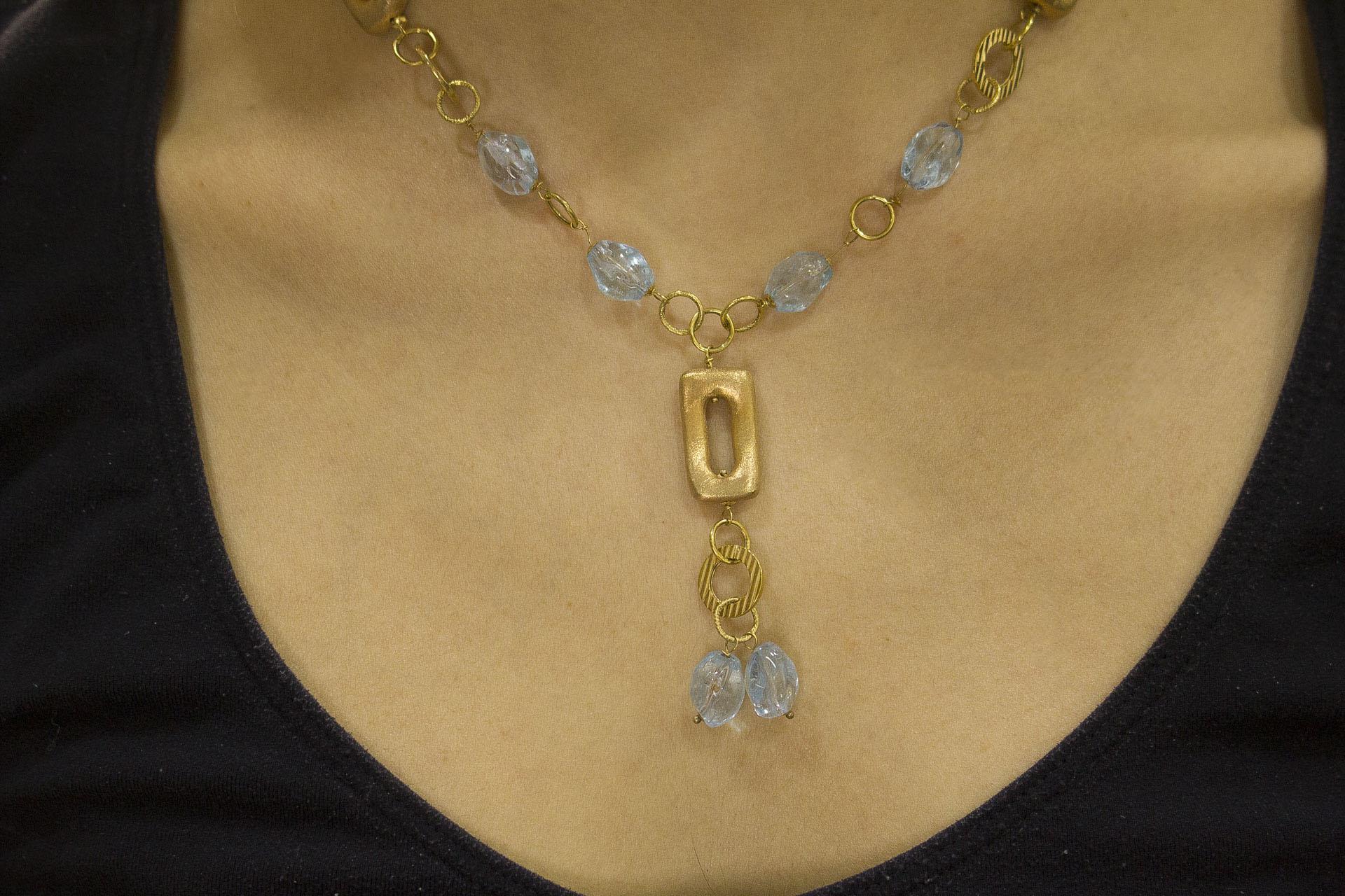 Aquamarine Yellow Gold Necklace In Good Condition For Sale In Marcianise, Marcianise (CE)