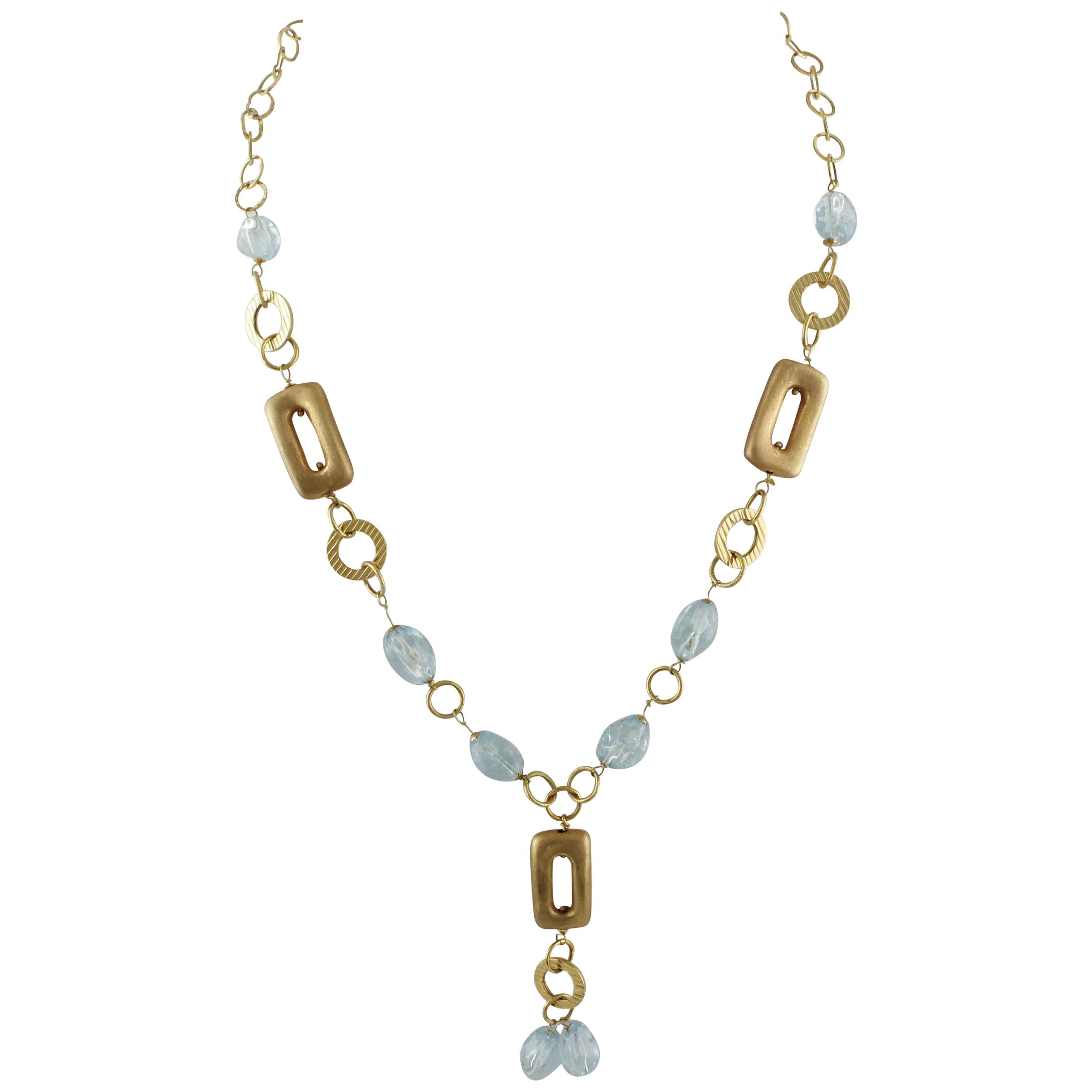 Aquamarine Yellow Gold Necklace For Sale