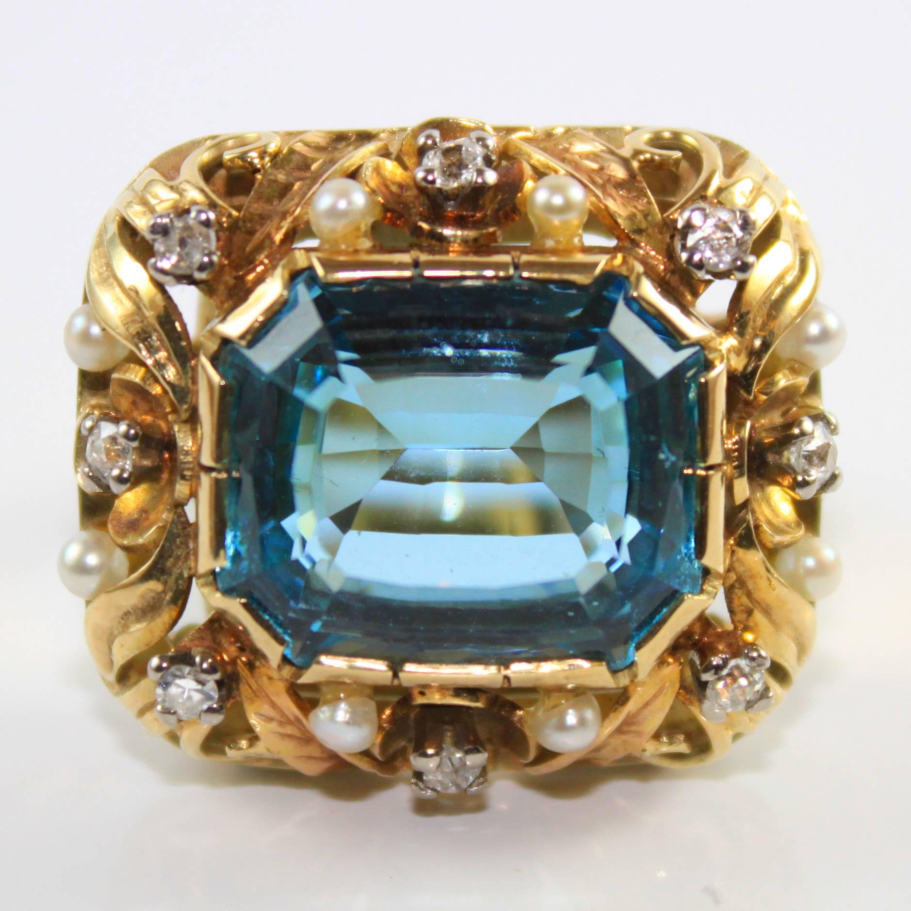 pearl and aquamarine ring