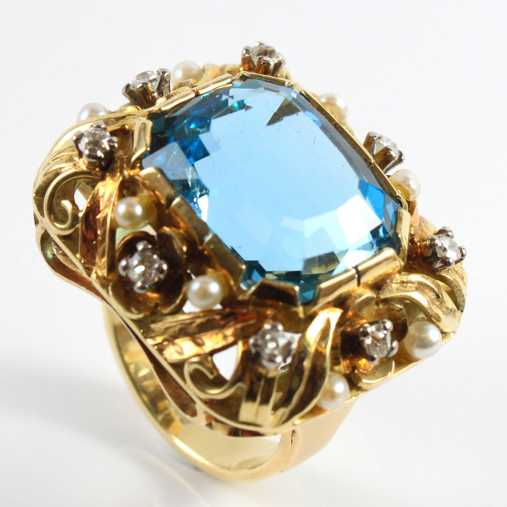 pearl aquamarine ring