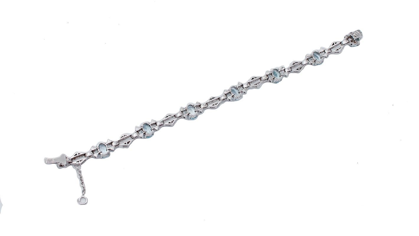Retro Aquamarine, Diamonds, 14 Karat White Gold Bracelet