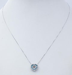 Aquamarine, Diamonds, 18 Karat White Gold Heart Shape Pendant Necklace
