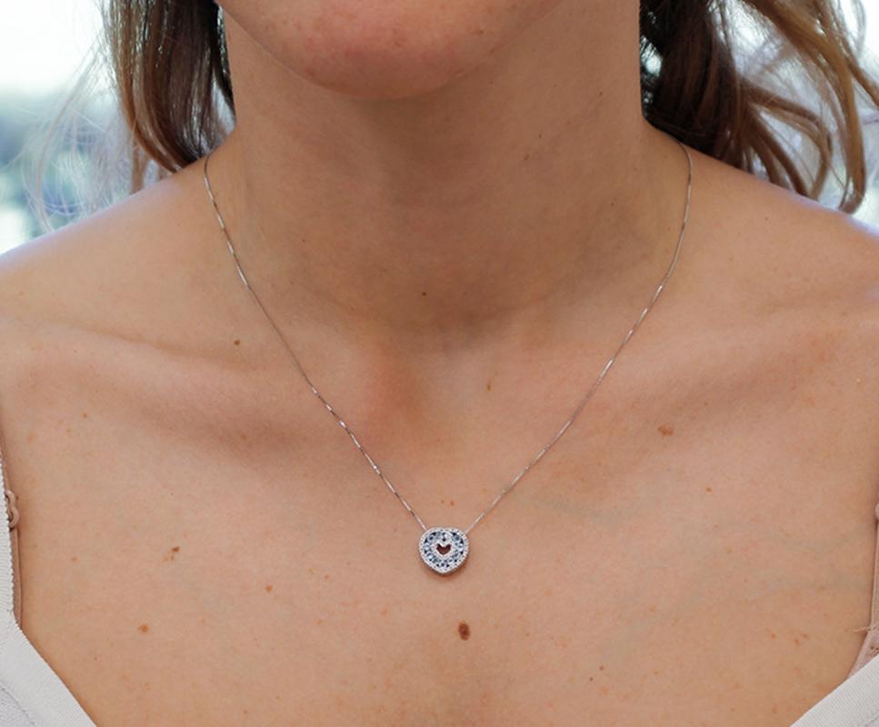 Modern Aquamarine, Diamonds, 18 Karat White Gold Heart Shape Pendant Necklace For Sale