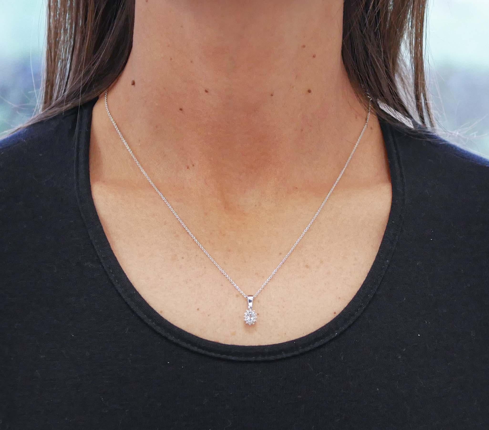 Women's Aquamarine, Diamonds, 18 Karat White Gold Pendant Necklace. For Sale
