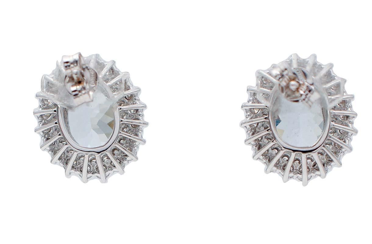 Modern Aquamarine, Diamonds, 18 Karat White Gold Stud Earrings For Sale