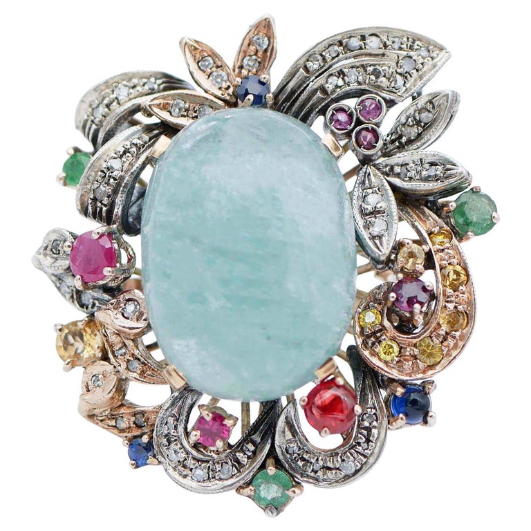 Pendentif En Argent 925 Plaqué Or Rose Avec Rubis Et Saphirs - Bijou Vintage Rare Et Magnifique - Occasion