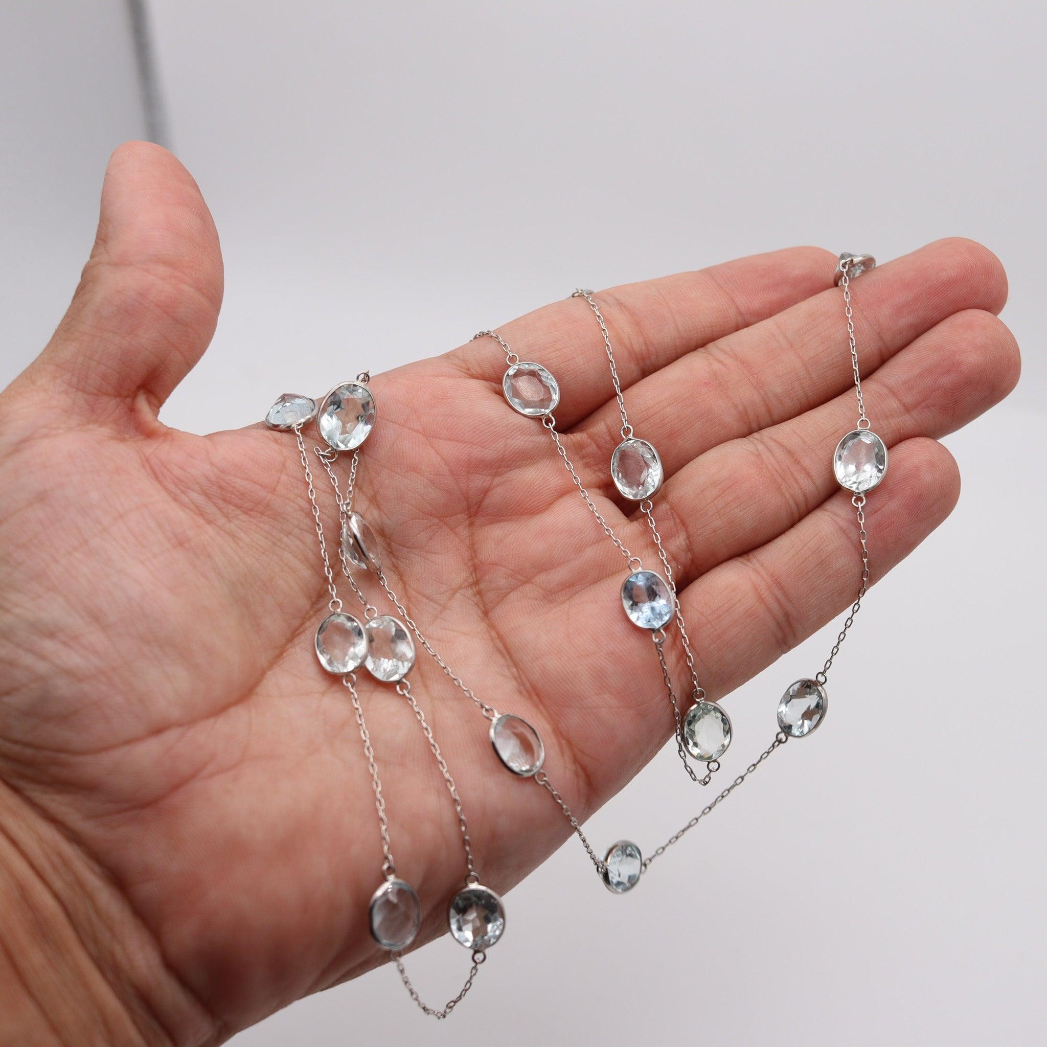 Women's AQUAMARINES 1950 Long Station Necklace In Platinum With 72.98 Ctw Aquamarines For Sale