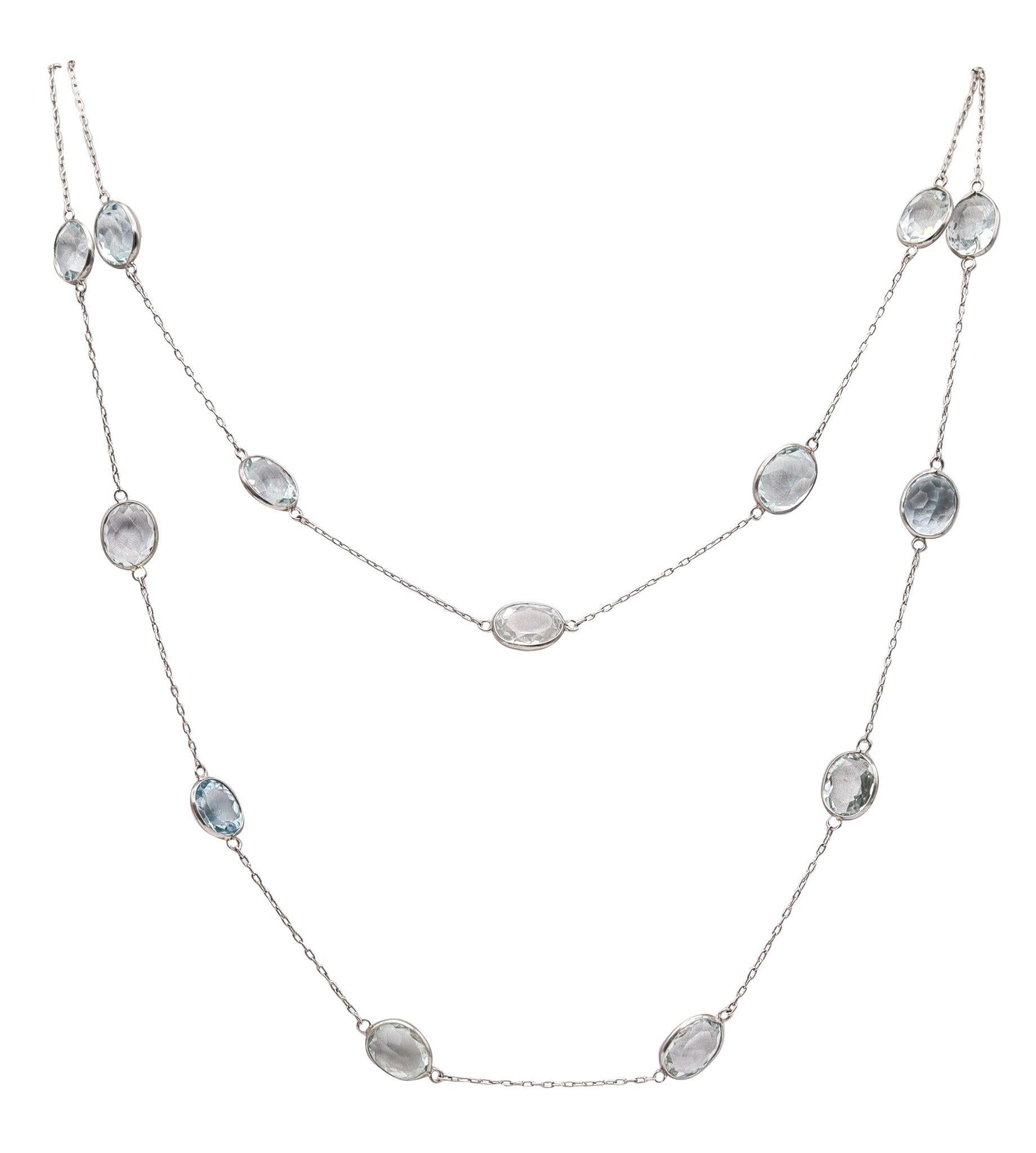 AQUAMARINES 1950 Long Station Necklace In Platinum With 72.98 Ctw Aquamarines For Sale
