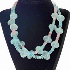 AJD Collana a doppio filo da 17,5" con acquamarine blu, morganiti rosa e berillo