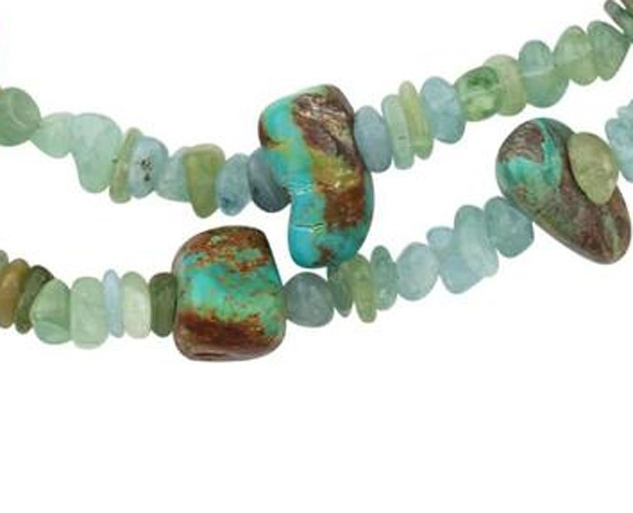 Gemjunky Large Double Strand Aquamarines & Chunky Natural Turquoise Necklace In New Condition In Raleigh, NC