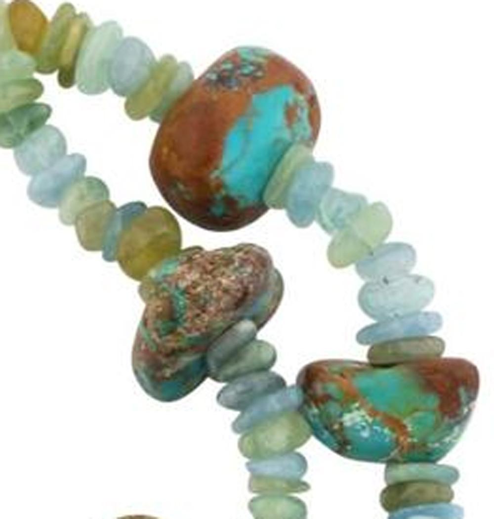 Women's Gemjunky Large Double Strand Aquamarines & Chunky Natural Turquoise Necklace