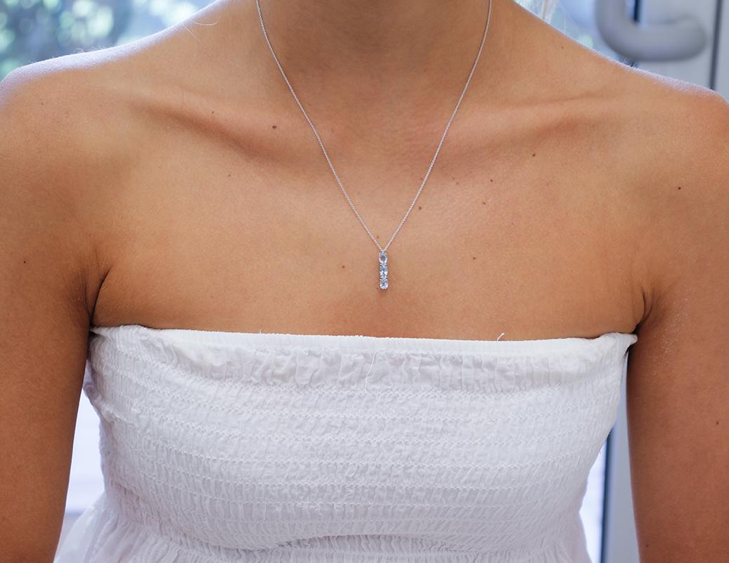 Women's Aquamarines, Diamonds, 18 Karat White Gold Three-Stones Pendant Necklace