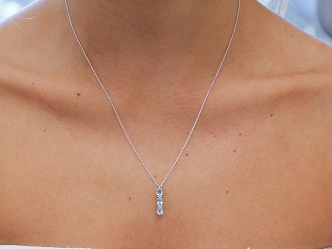 Aquamarines, Diamonds, 18 Karat White Gold Three-Stones Pendant Necklace 1