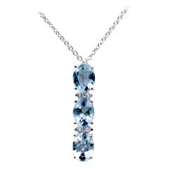 Aquamarines, Diamonds, 18 Karat White Gold Three-Stones Pendant Necklace