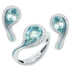 Aquamarines Diamonds Enamel 18 Karat White Gold Melted Colors Suite