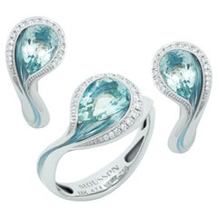Aguamarinas Diamantes Esmalte Oro Blanco 18 Kilates Colores Fundidos Suite