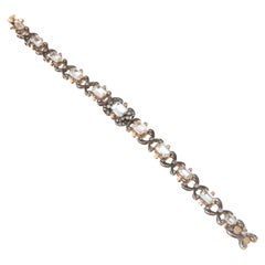 Retro-Armband aus 14 Karat Gelbgold mit Aquamarinen und Diamanten
