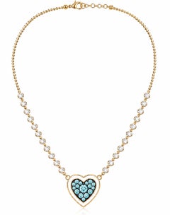 Aquamarines March Birthstone Diamond Heart Choker 14K Gold by Meghna Jewels