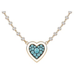 Girocollo con cuore in diamanti e acquamarine, pietra natale di marzo, in oro 14 carati di Meghna Jewels