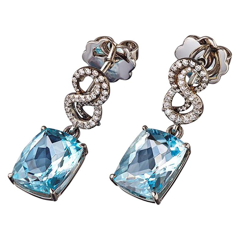 Aquamarines White Diamonds Platin Earrings For Sale