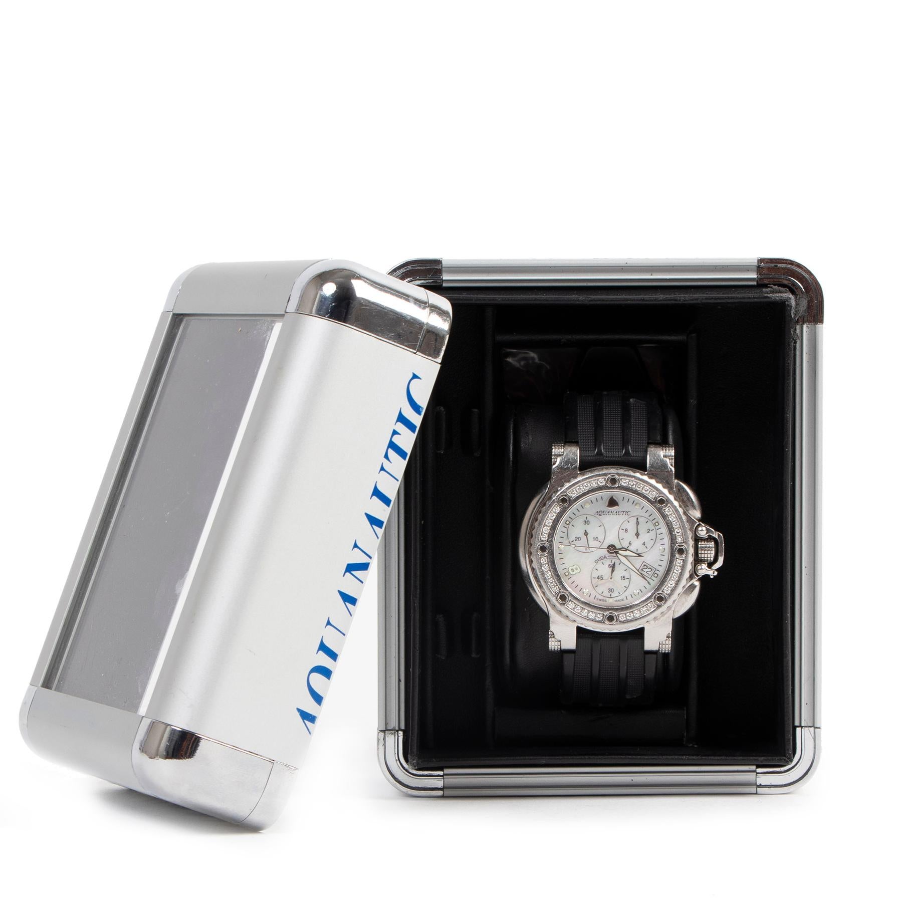 Good preloved condition

Aquanautic Princess Cuda Diamond Bezel Watch

This extravagant Aquanautic watch features a diamond encrusted bezel, mother of pearl watch face and a multitude of interchangable watch straps. Not into bling bling? Easily