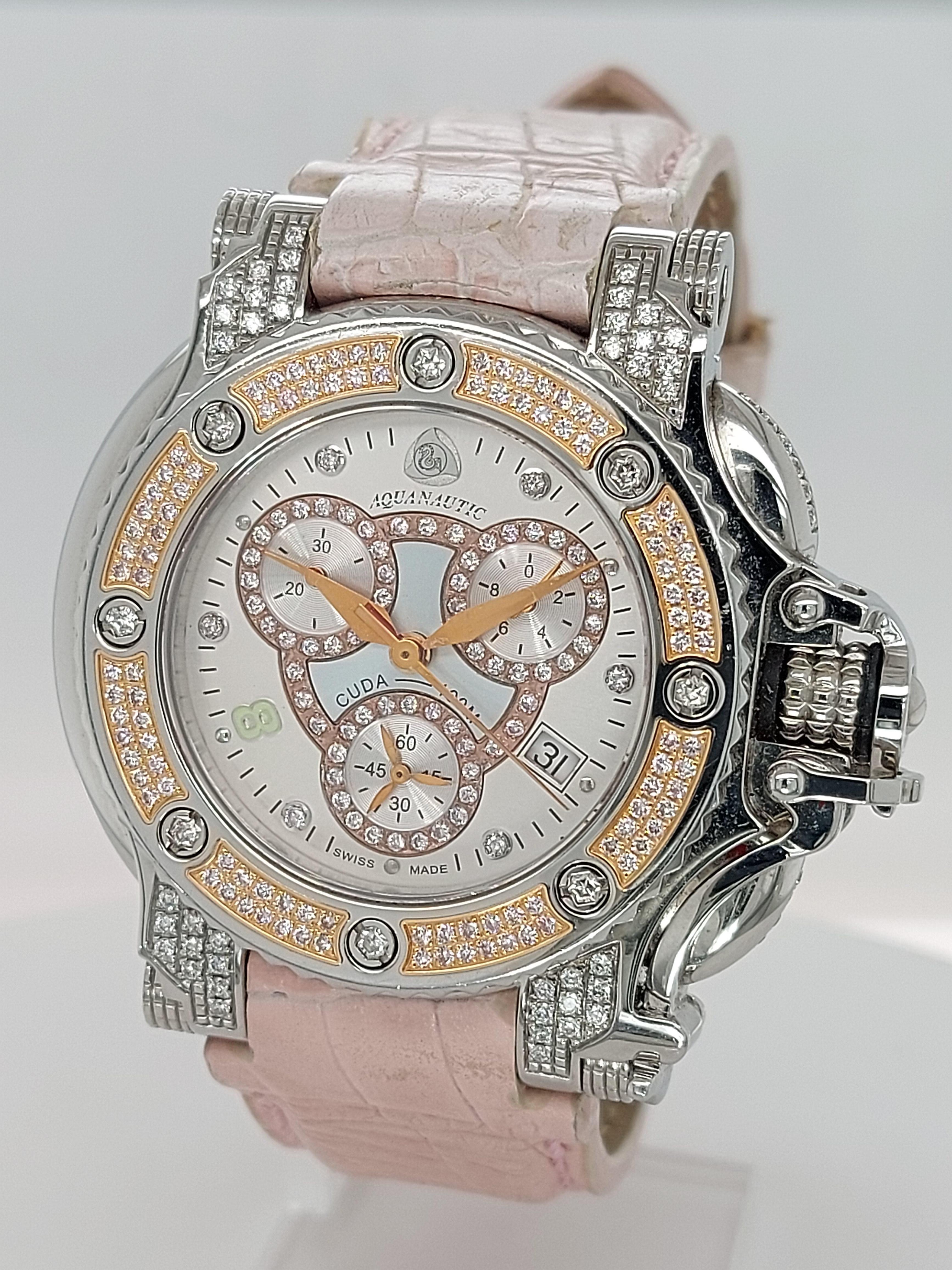 Round Cut Aquanautic Princess Cuda Wristwatch, Limited Edition Pink Diamonds, Quartz For Sale